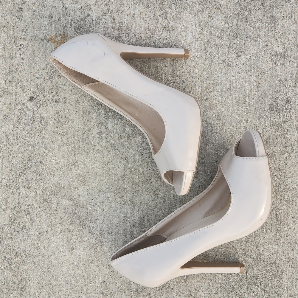Nude Peep Toe Pump Heels Size 8 Neautral Formal Platform Wedding Tan Prom Dance